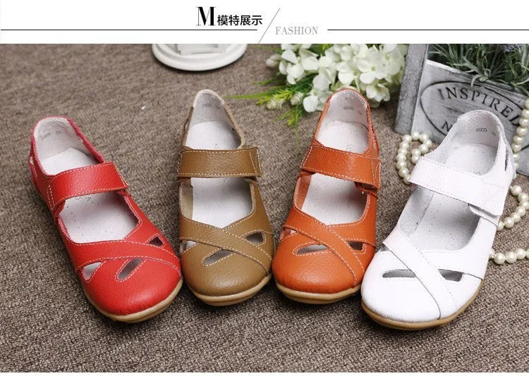 New fashion shoes woman genuine leather shoes women flats causal sandal round toe flexible ballet loafer