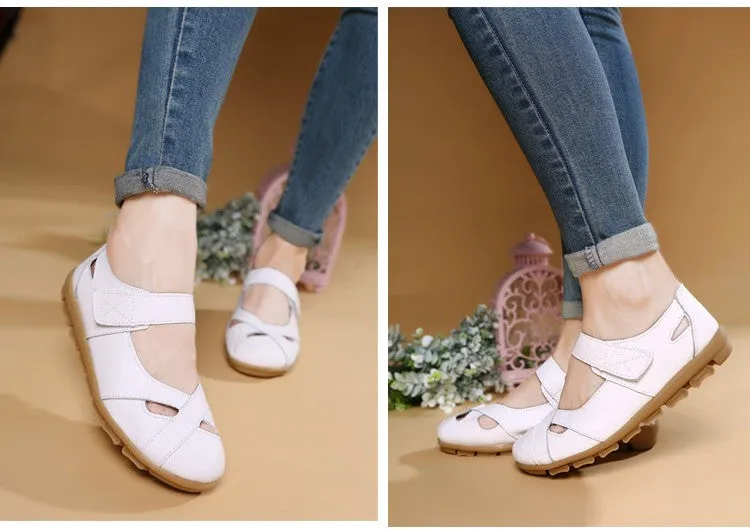 New fashion shoes woman genuine leather shoes women flats causal sandal round toe flexible ballet loafer