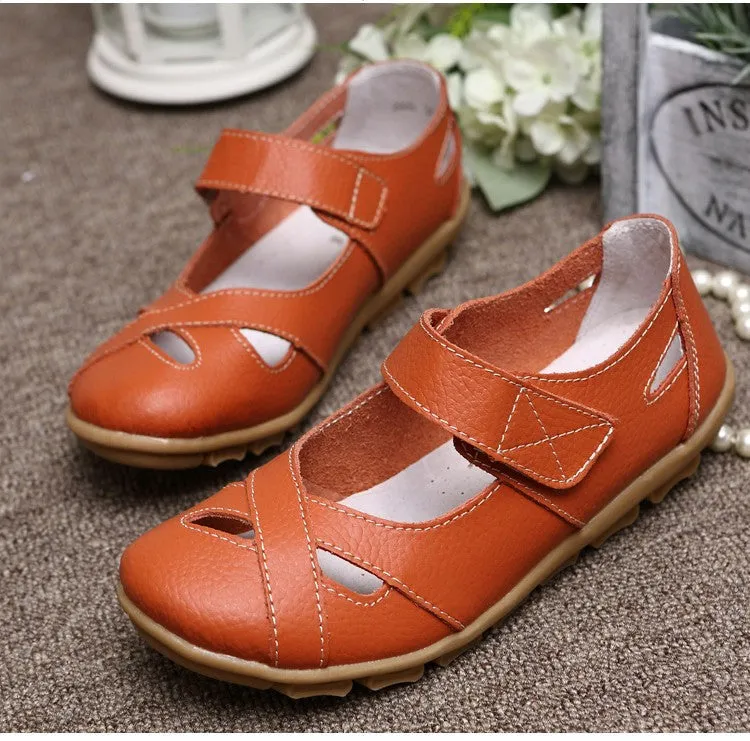 New fashion shoes woman genuine leather shoes women flats causal sandal round toe flexible ballet loafer