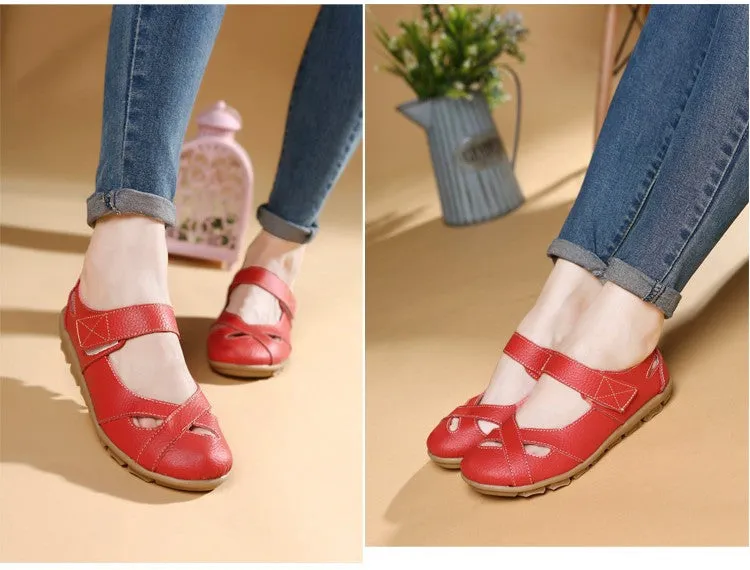 New fashion shoes woman genuine leather shoes women flats causal sandal round toe flexible ballet loafer