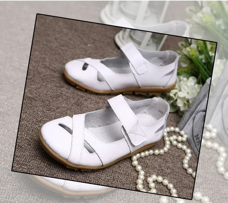 New fashion shoes woman genuine leather shoes women flats causal sandal round toe flexible ballet loafer