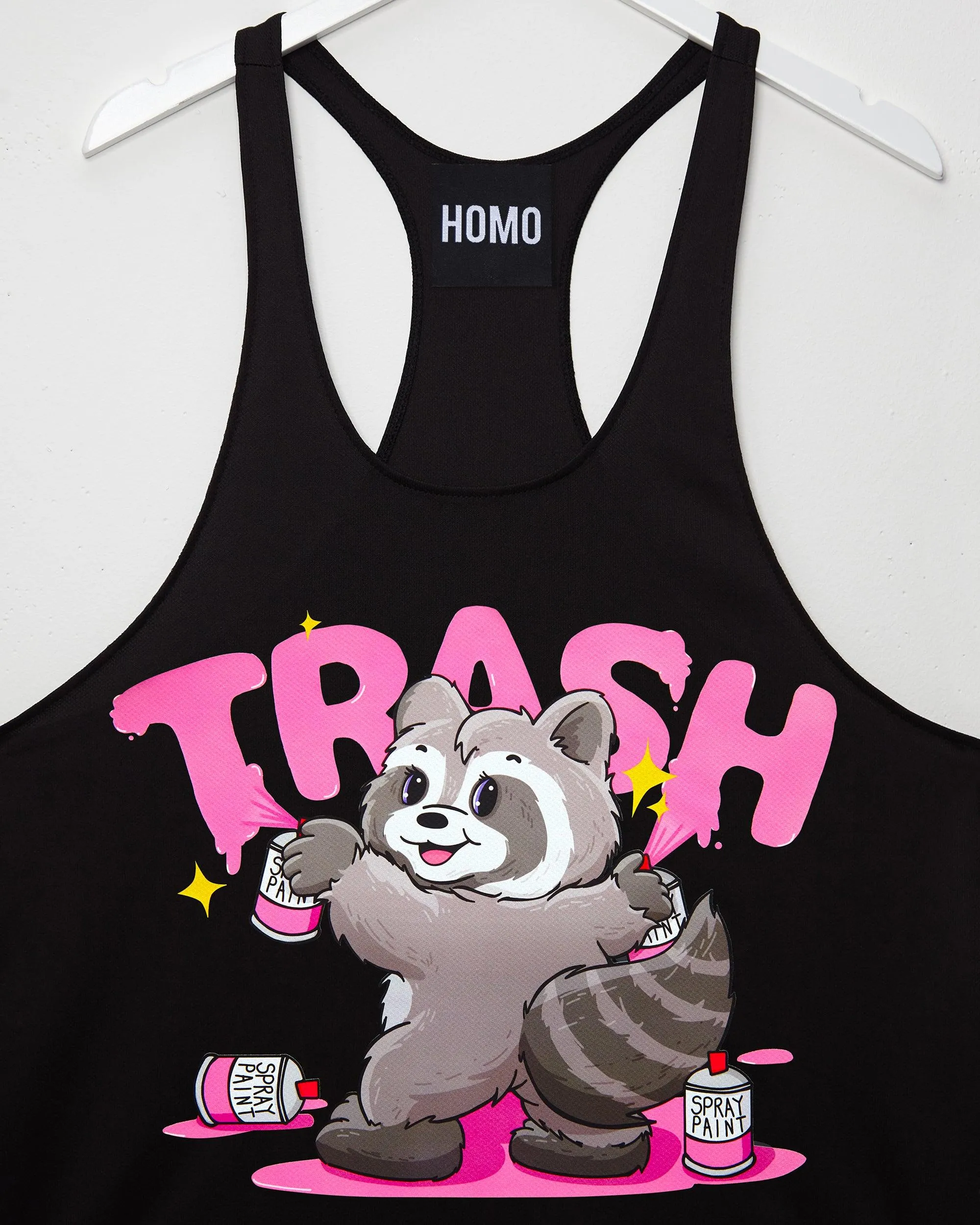 Norman the Racoon Spray Painting Trash on Black - tank top