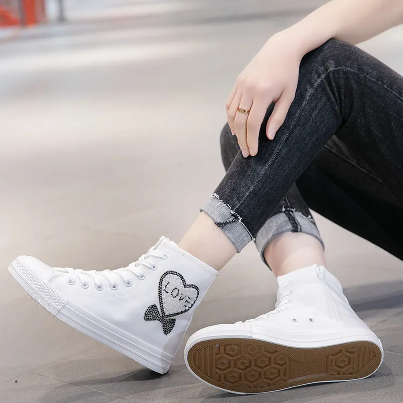 Owlkay Casual Sparkling High Top Canvas Shoes