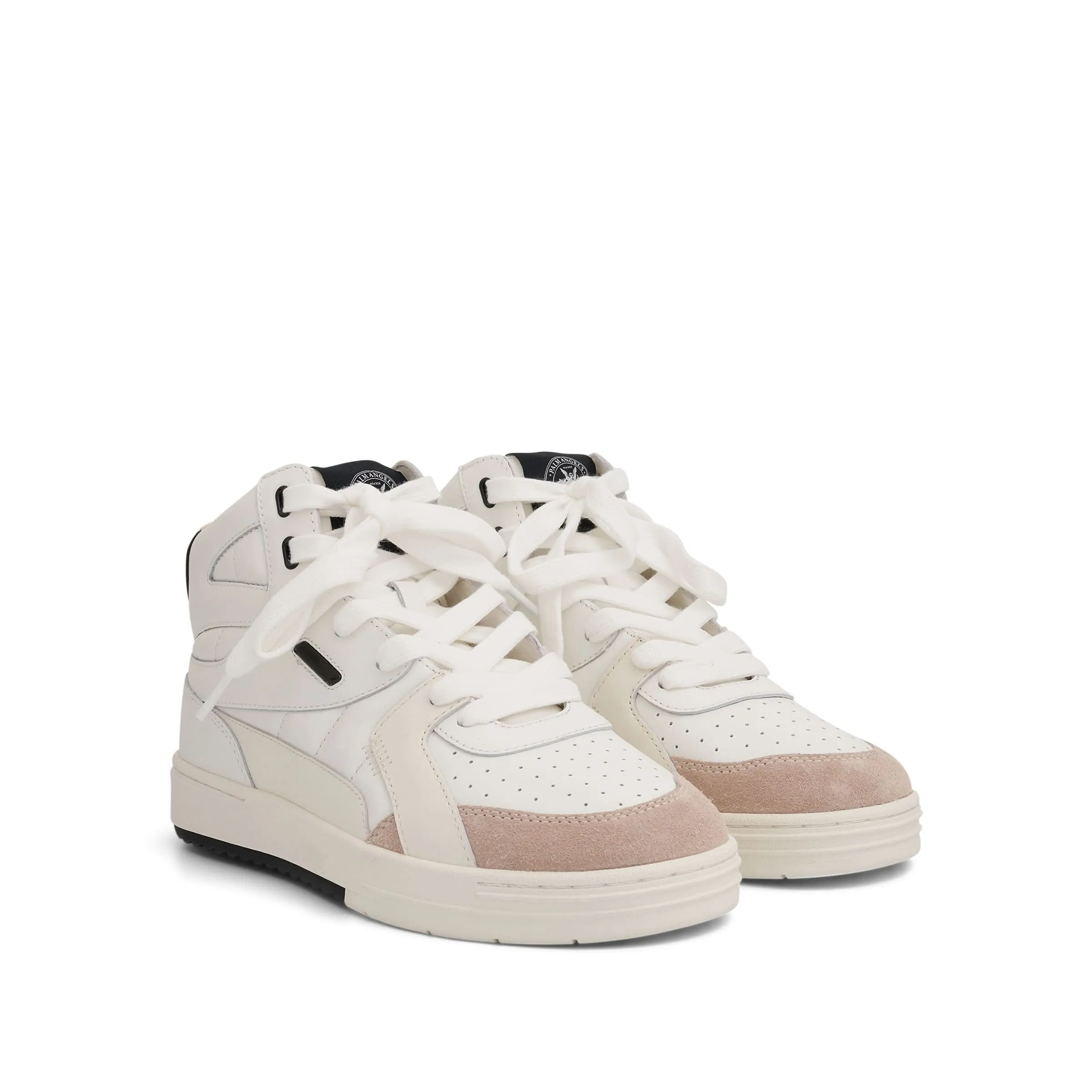 Palm Angels University Mid Sneaker in White/Black