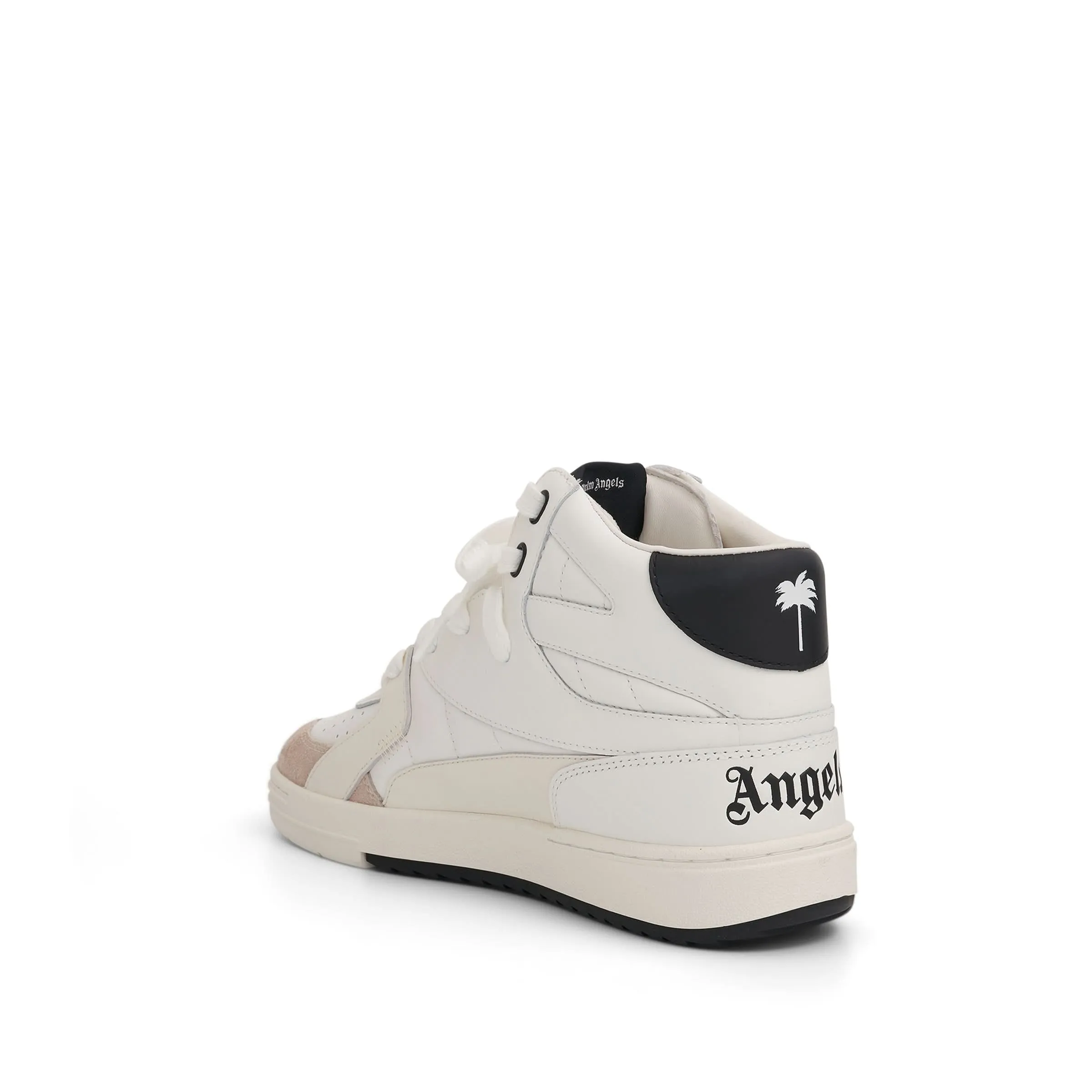 Palm Angels University Mid Sneaker in White/Black