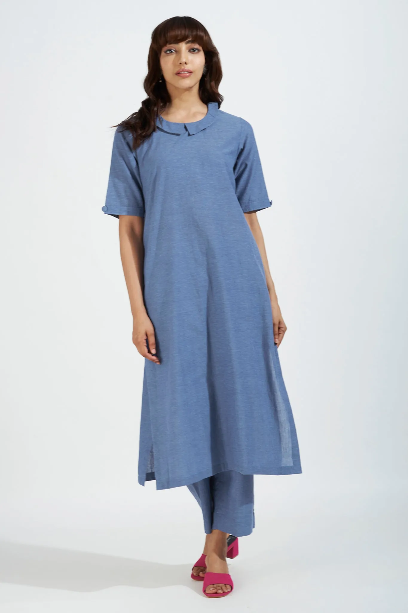 peter pan collar kurta with side & back buttons - chambray adventures & serenity