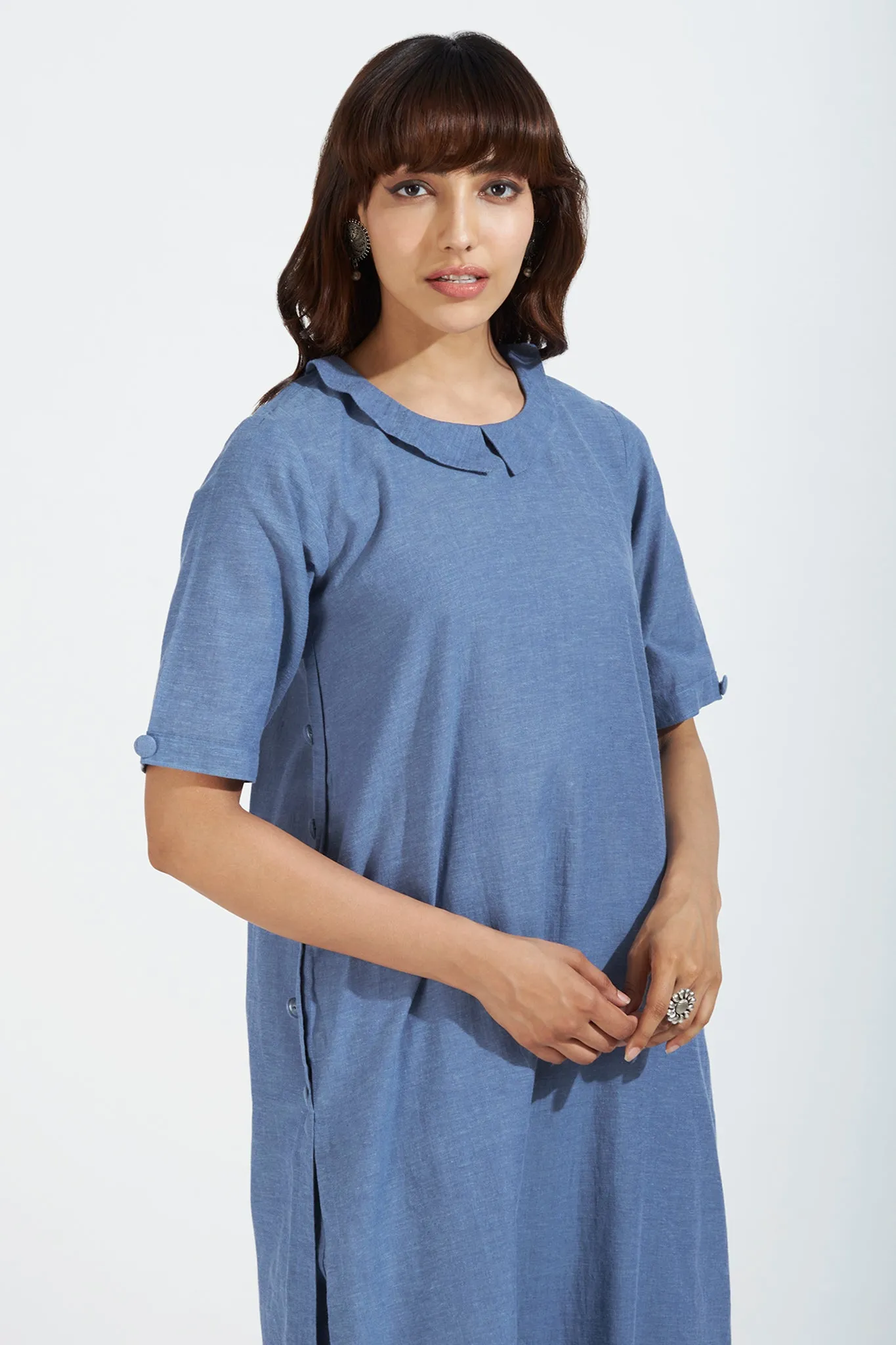 peter pan collar kurta with side & back buttons - chambray adventures & serenity