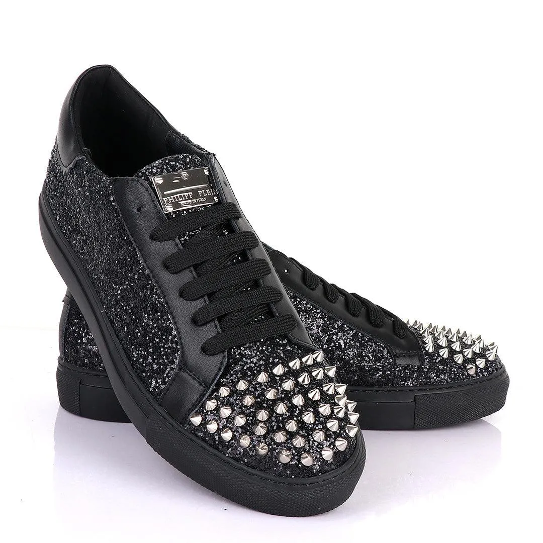 Philipp Plein Spikes and Studded Black Sneakers