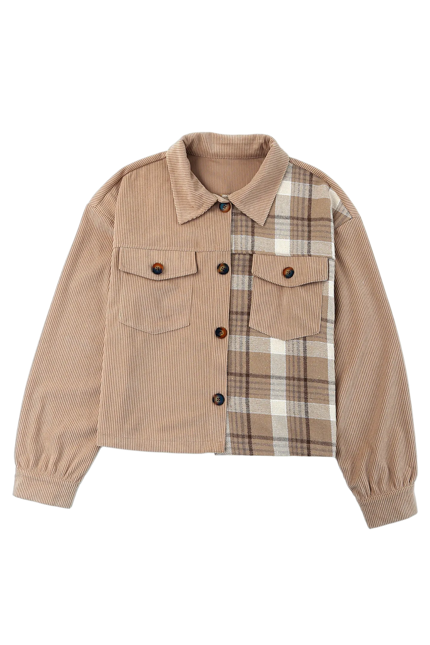 Plaid Corduroy Dropped Shoulder Jacket