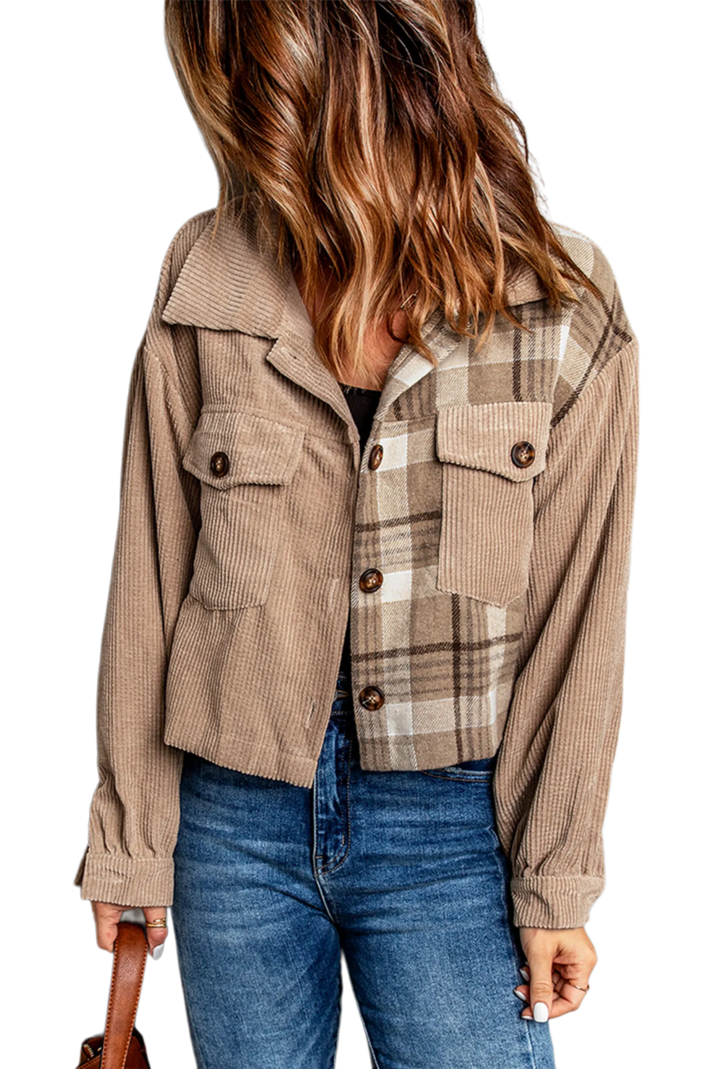 Plaid Corduroy Dropped Shoulder Jacket