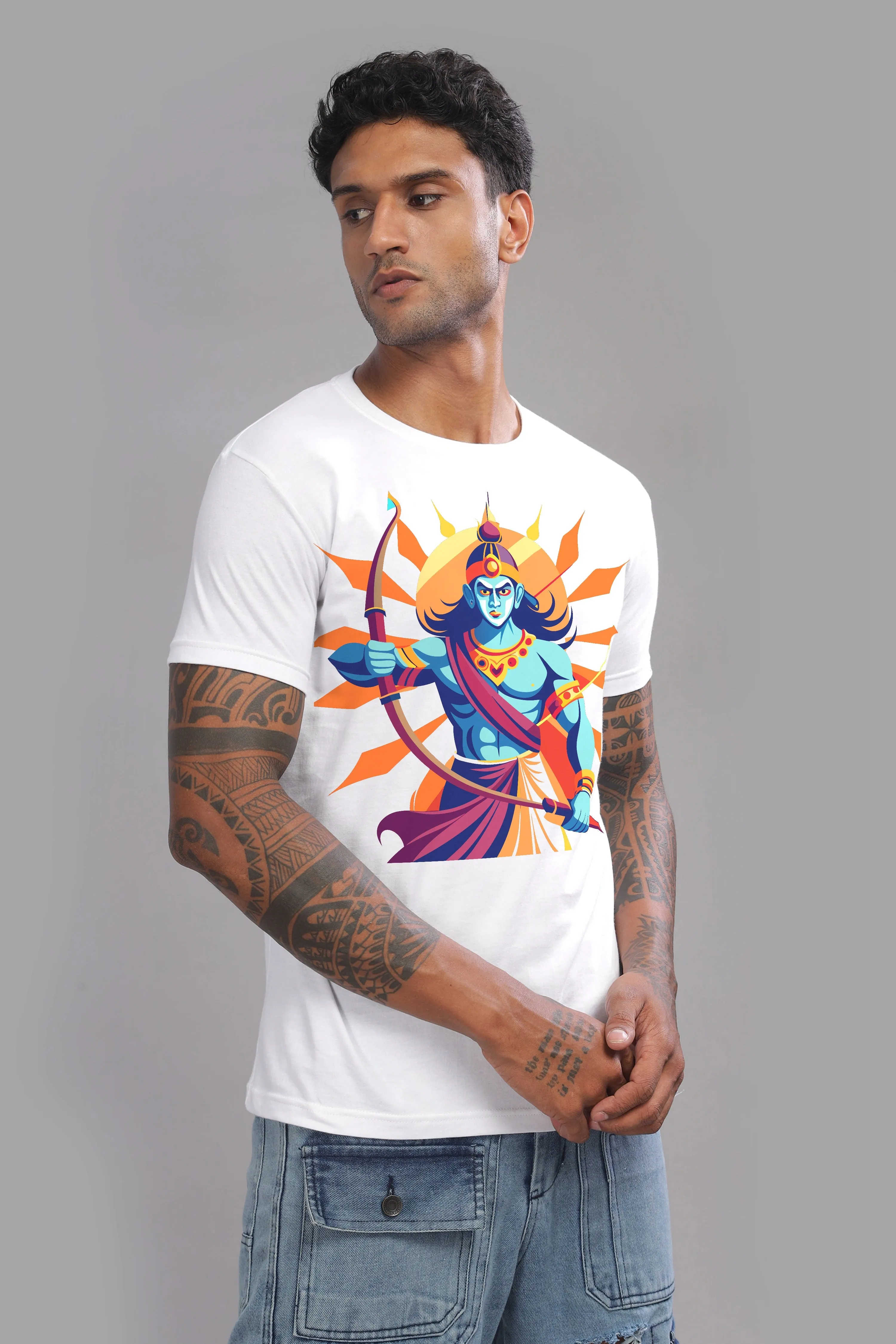 Roaring Ram - 100% Cotton White Crewneck Half Sleeve Unisex T-Shirt