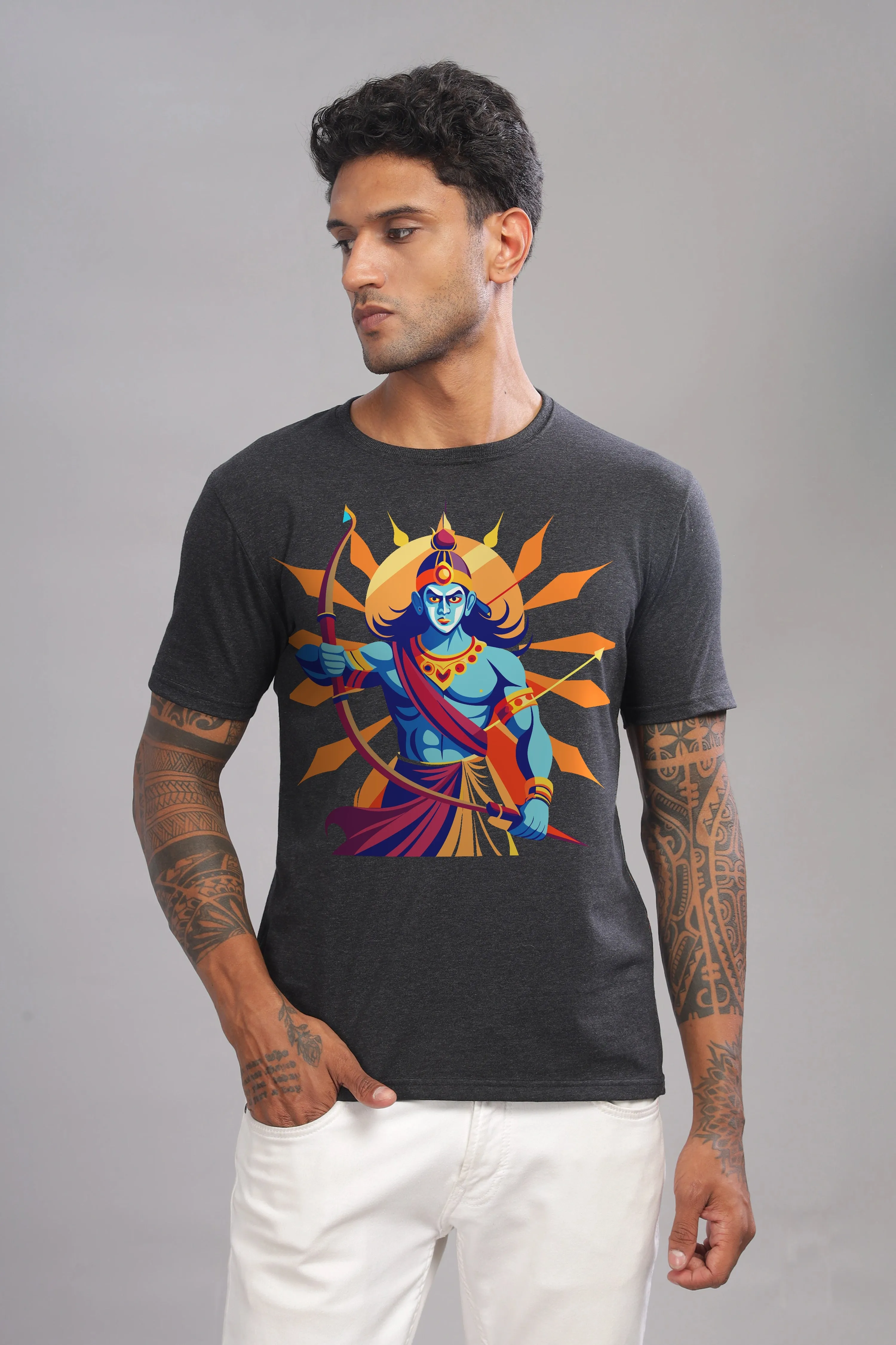 Roaring Ram - Eco Blend Charcoal Crewneck Half Sleeve Unisex T-Shirt