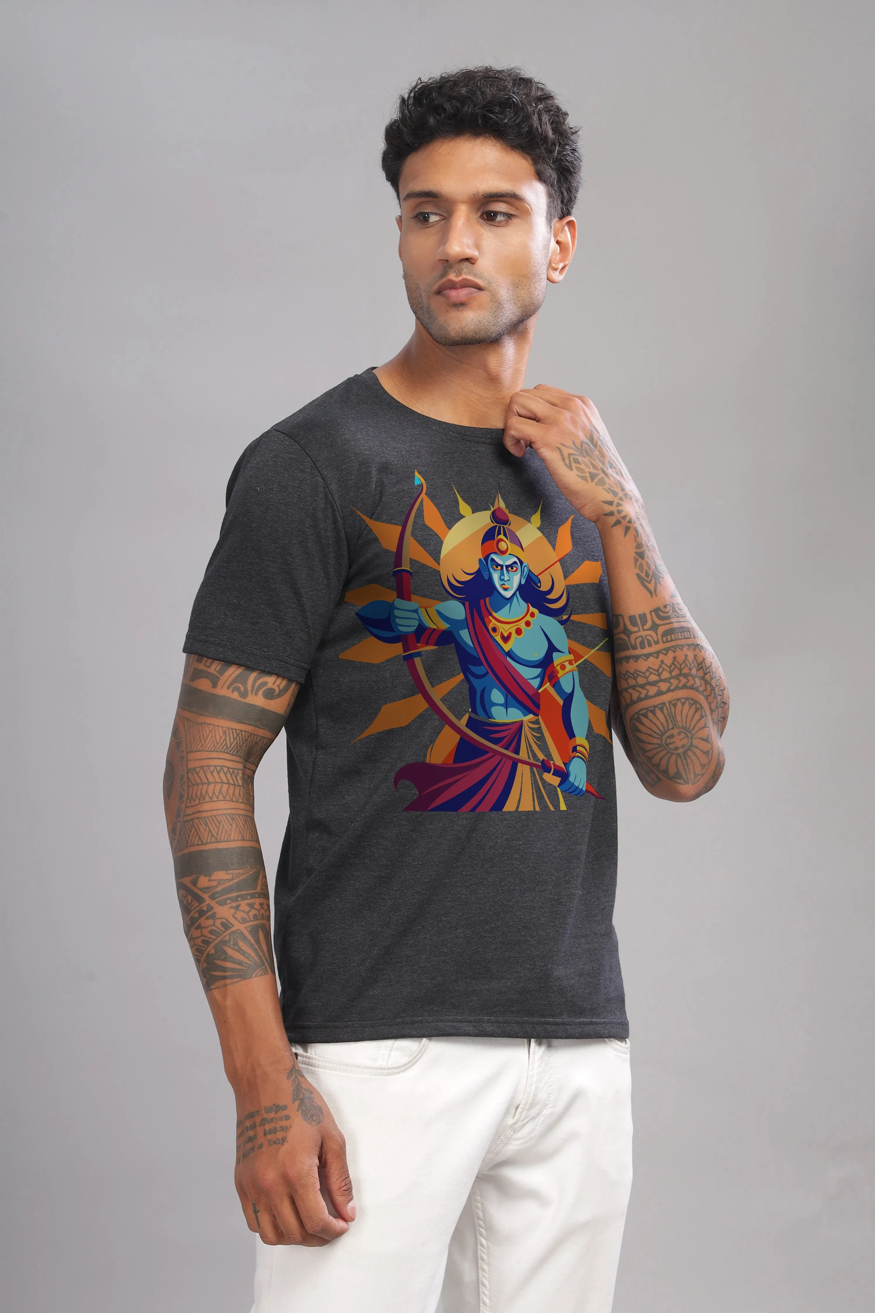 Roaring Ram - Eco Blend Charcoal Crewneck Half Sleeve Unisex T-Shirt