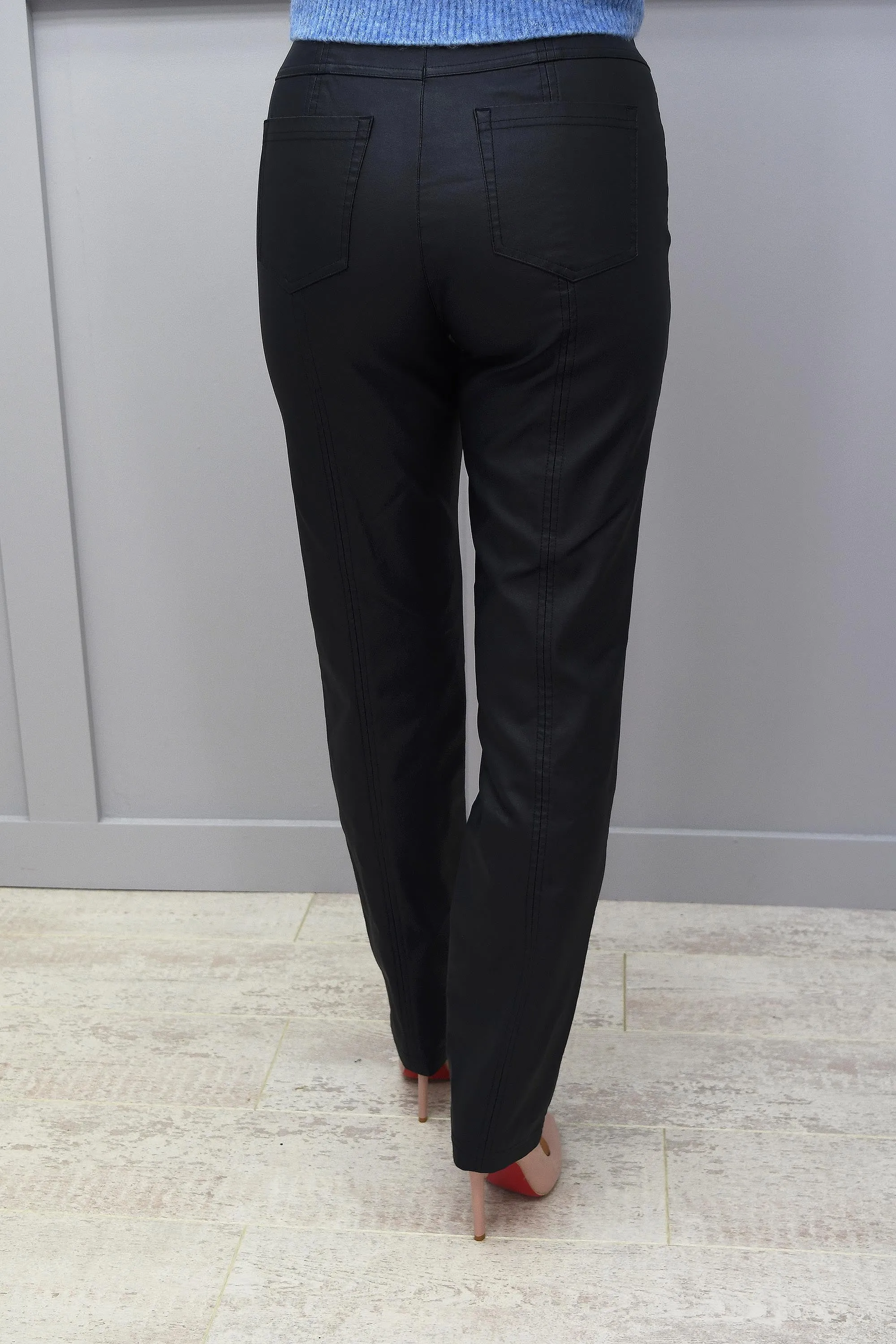 Robell Bella Navy Faux Leather Full Length Trousers - 51559 54344 69