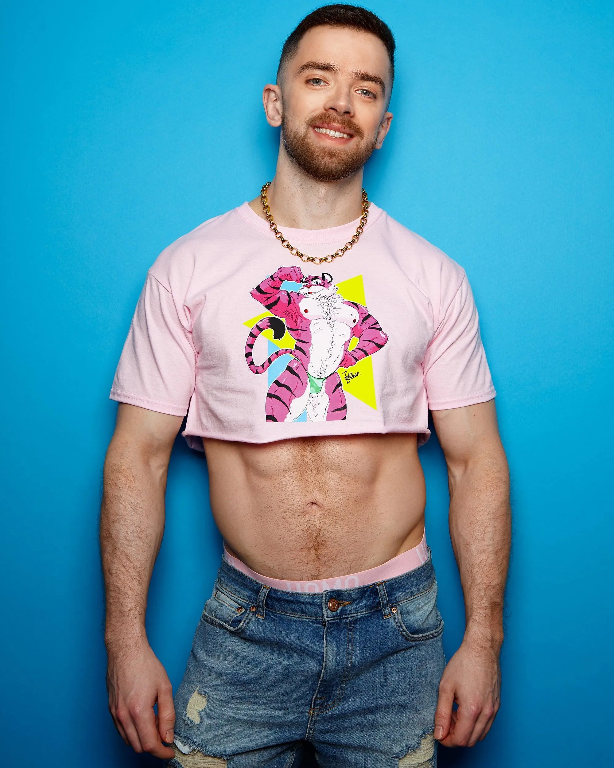 Rocky the tiger, always the life of the party - mens crop top.