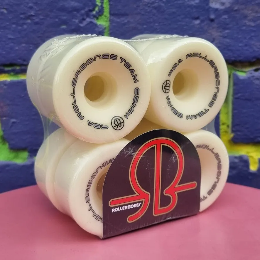 Rollerbones Team Logo Wheels White 98A, 101A - 8 pack