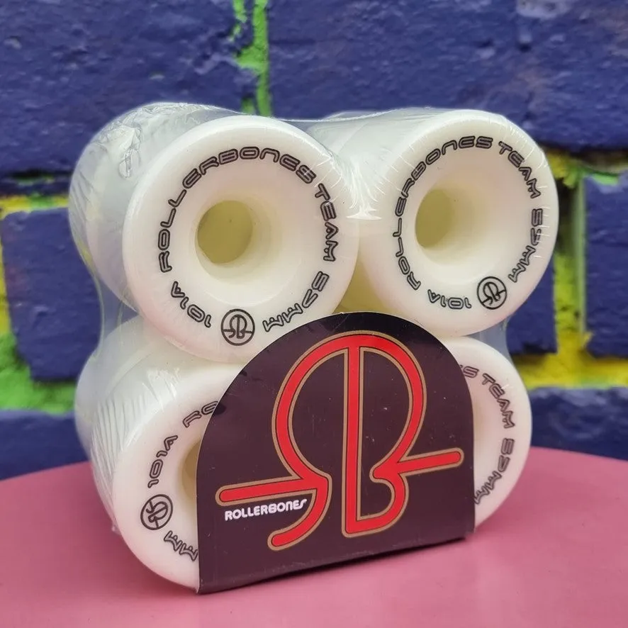 Rollerbones Team Logo Wheels White 98A, 101A - 8 pack