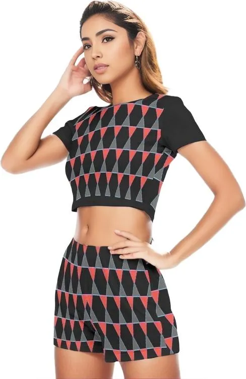 Scaled Women's & Teen's Short Sleeve Cropped Top Short Set