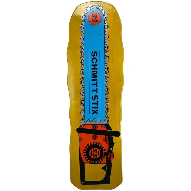 Schmitt Stix 10" x 33" Chainsaw (YELLOW STAIN) Skateboard Deck