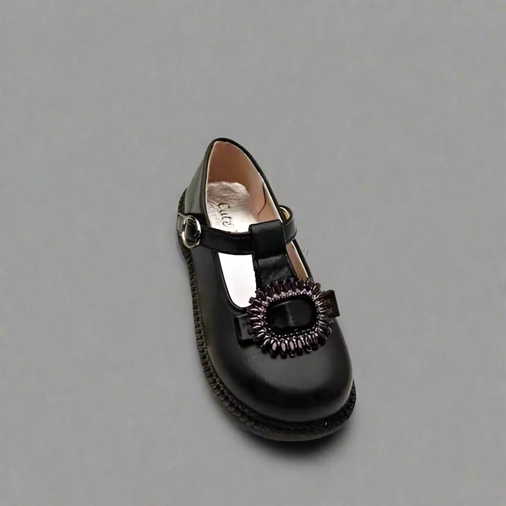 School Shoes for Girls Classy Leather  - Black