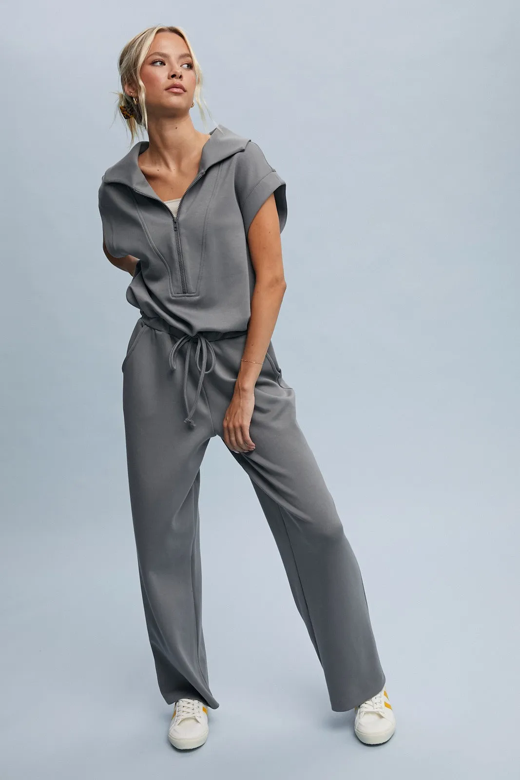 Scuba Half Zip Jumpsuit - Grey