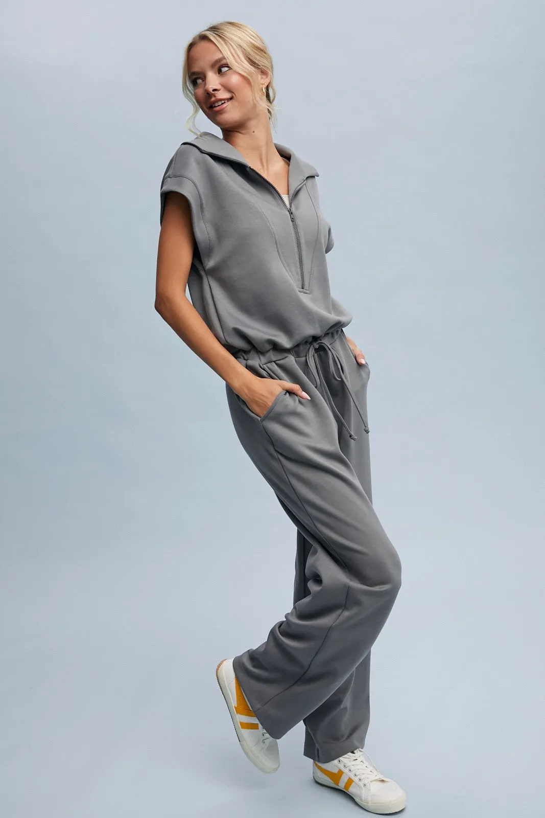 Scuba Half Zip Jumpsuit - Grey