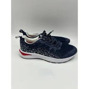 Size 11 Men's, Blue and Gray Upper Sole with Geo Design and Supportive Outsole