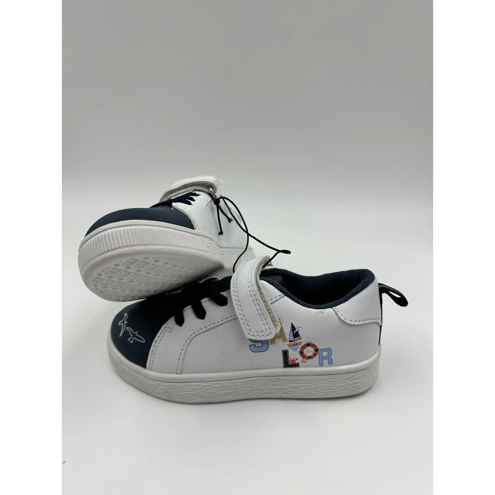 Small Kid Size 11, Fashion Sneakers w/ White and Blue Leather, and Sailor Design