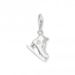 Sterling Silver Enamel Zirconia White Ice Skate Charm 1907-041-14