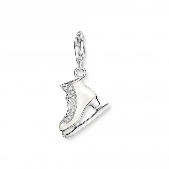 Sterling Silver Enamel Zirconia White Ice Skate Charm 1907-041-14