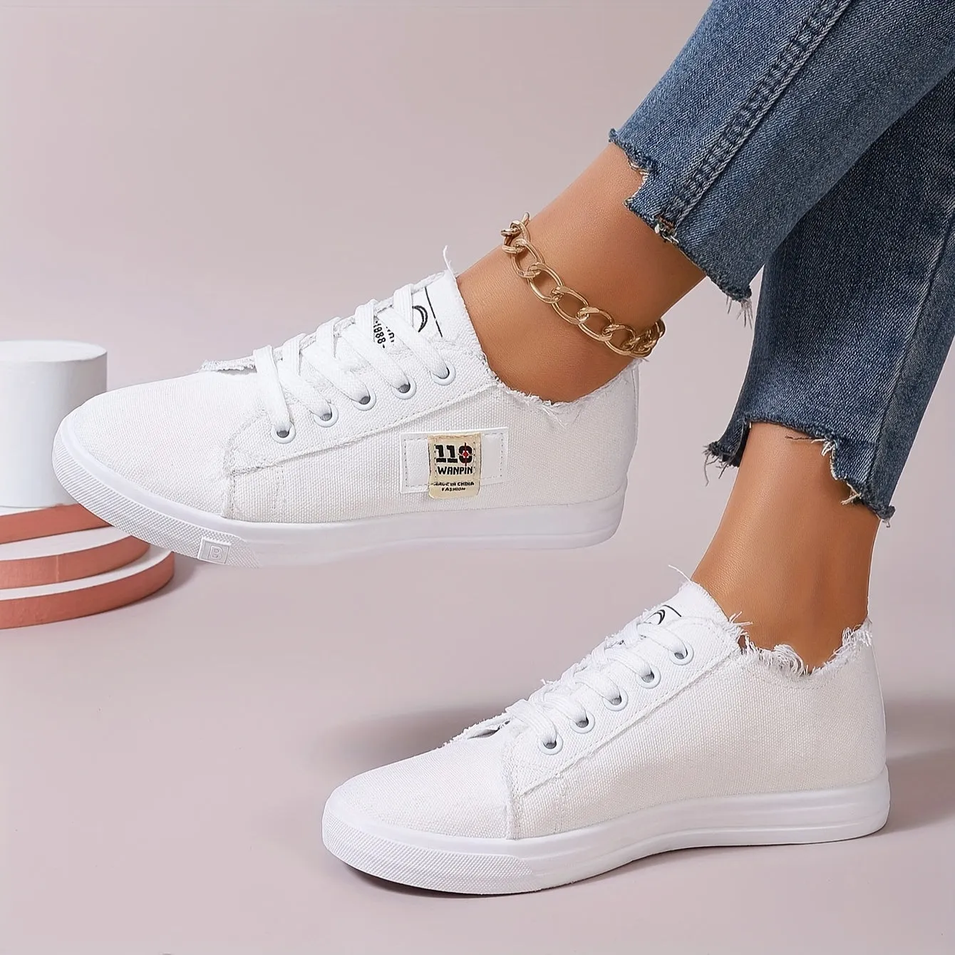 Stylish Women's Denim Lace Up Sneakers - Breathable, Lightweight, Comfortable Walking Shoes for Casual Daily Wear - Low Top Skate Shoes with Soft Insoles and Durable Outsoles