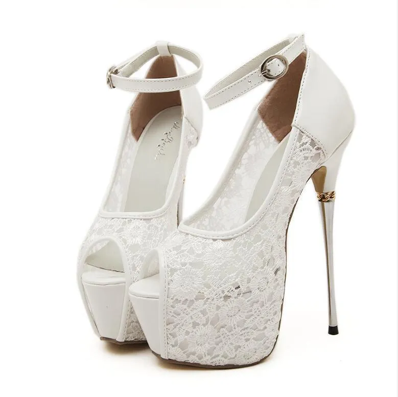 Super High Heels Fish Toe White Black Lace Sexy Wedding Bridal Shoes, SY0136