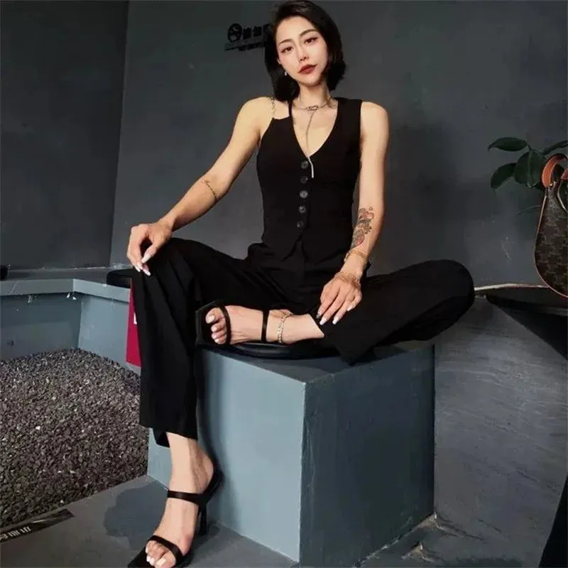 TAVIMART -  New Square Toe Chain Women Shoes Fashion Show Hand-made Women's Sandals Slip-on Thin Heels Black Rome High-heeled Sandals