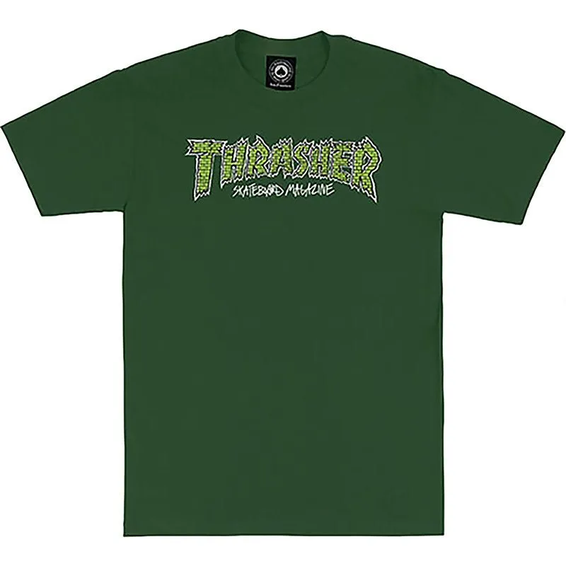 Thrasher Skateboard Magazine BRICK FOREST GREEN Short Sleeve T-Shirts