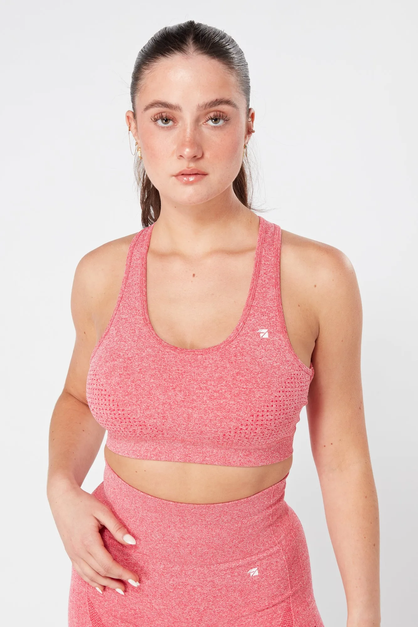 Twill Active Seamless Marl Laser cut Sports Bra - Pink