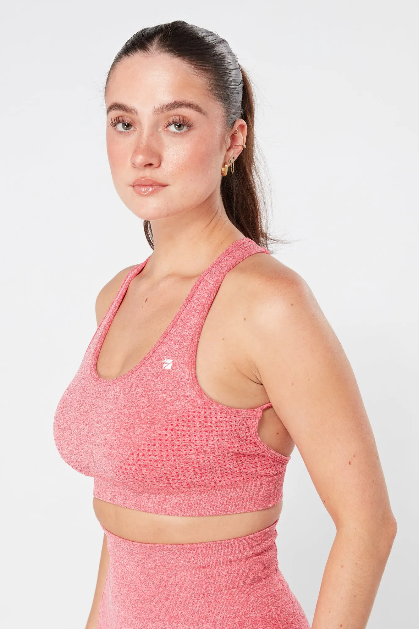 Twill Active Seamless Marl Laser cut Sports Bra - Pink