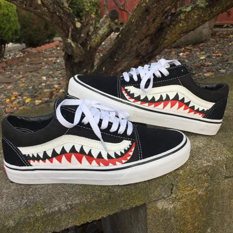 Vans X Old Skool Bape Sharktooth Black White Men Sneakers