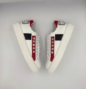 “VELOCE” LOW-TOP SNEAKERS IN WHITE LEATHER WITH RED DETAILING