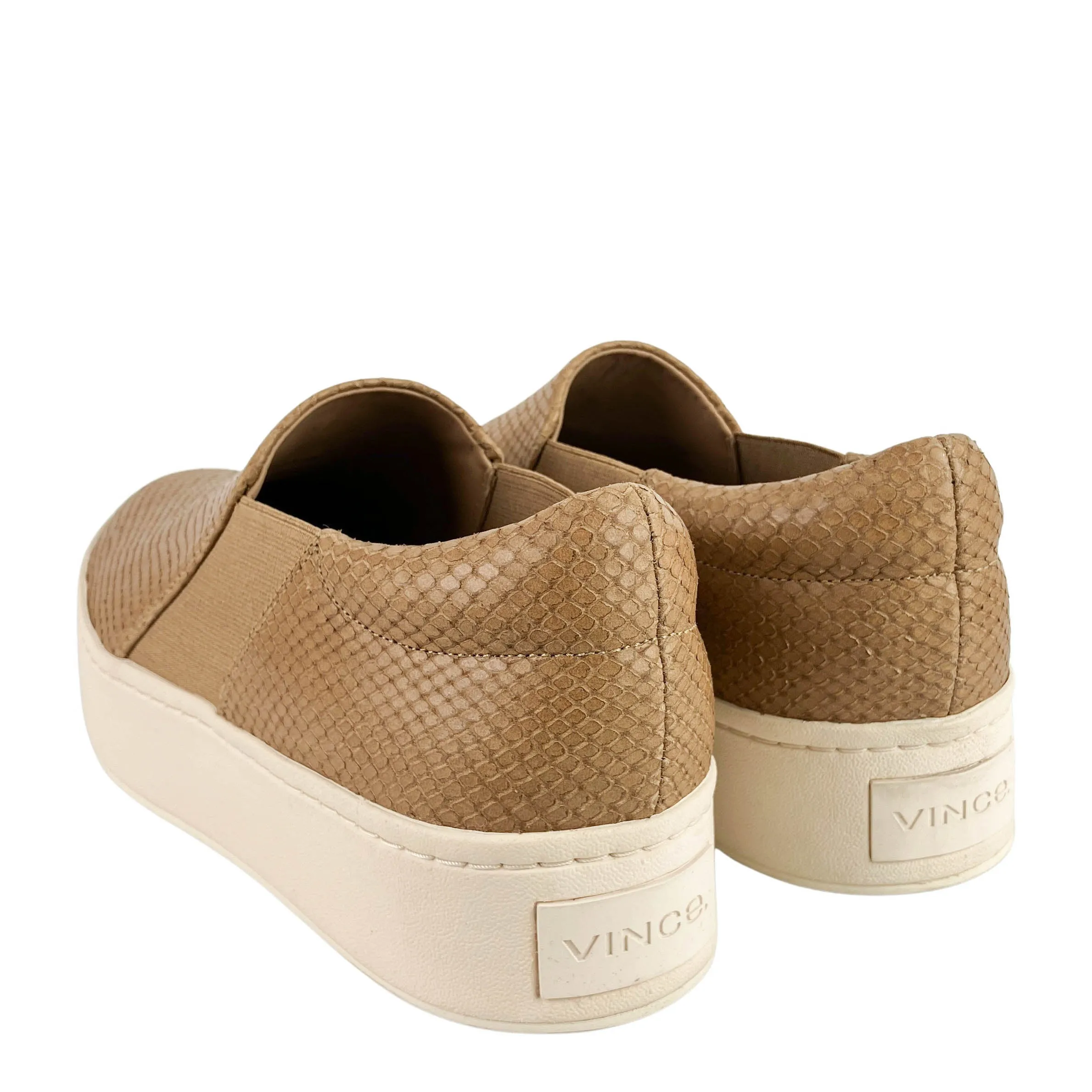 Vince. Warren Snake Embossed Sneakers in Camel