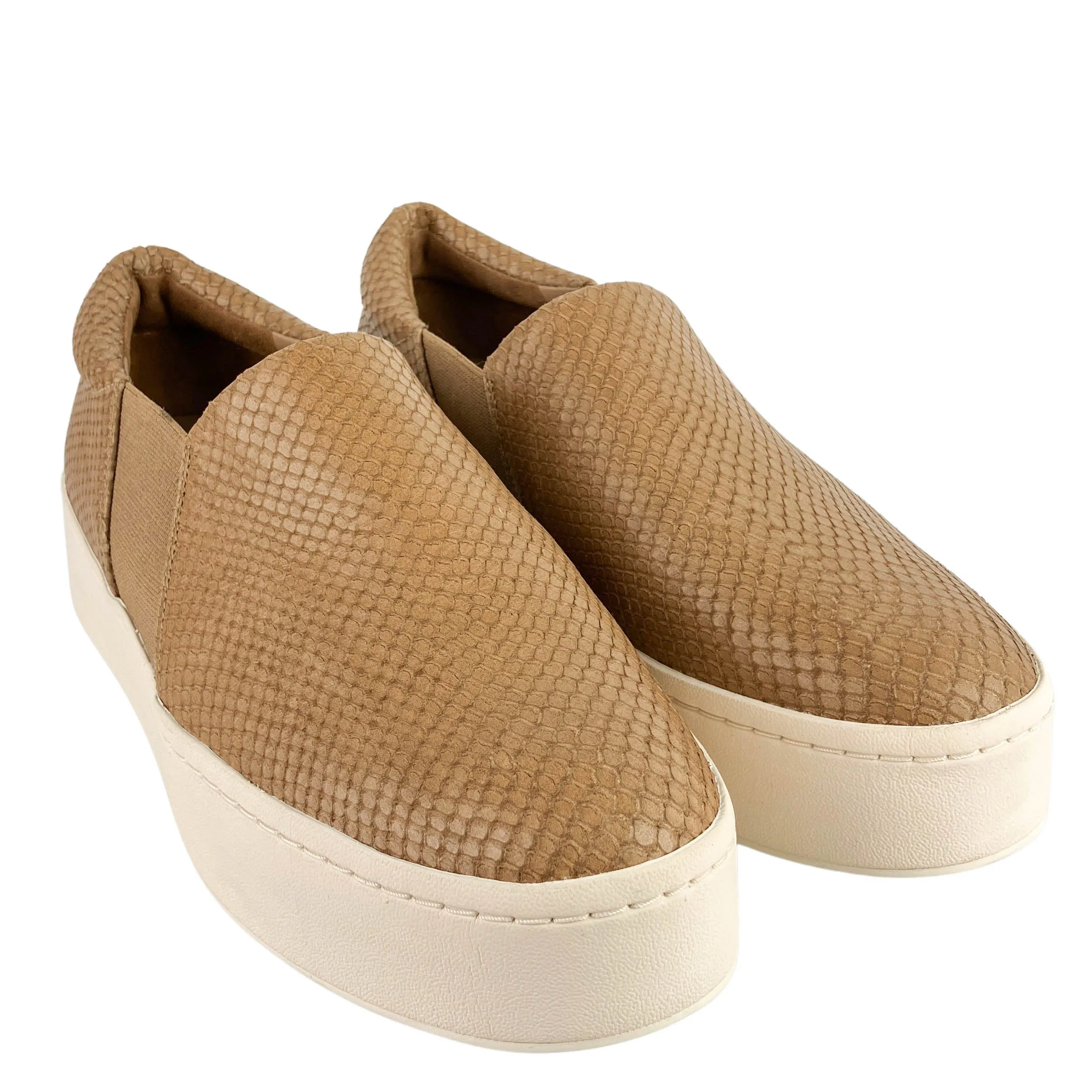 Vince. Warren Snake Embossed Sneakers in Camel