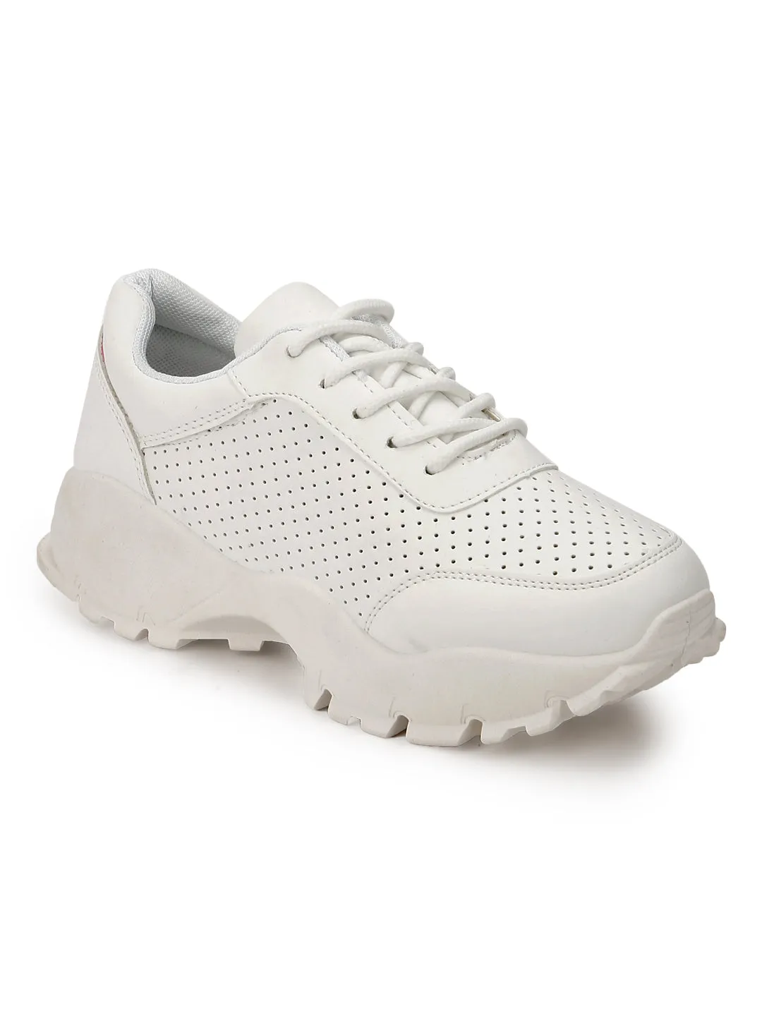 White Cleated Lace-Up Trainers