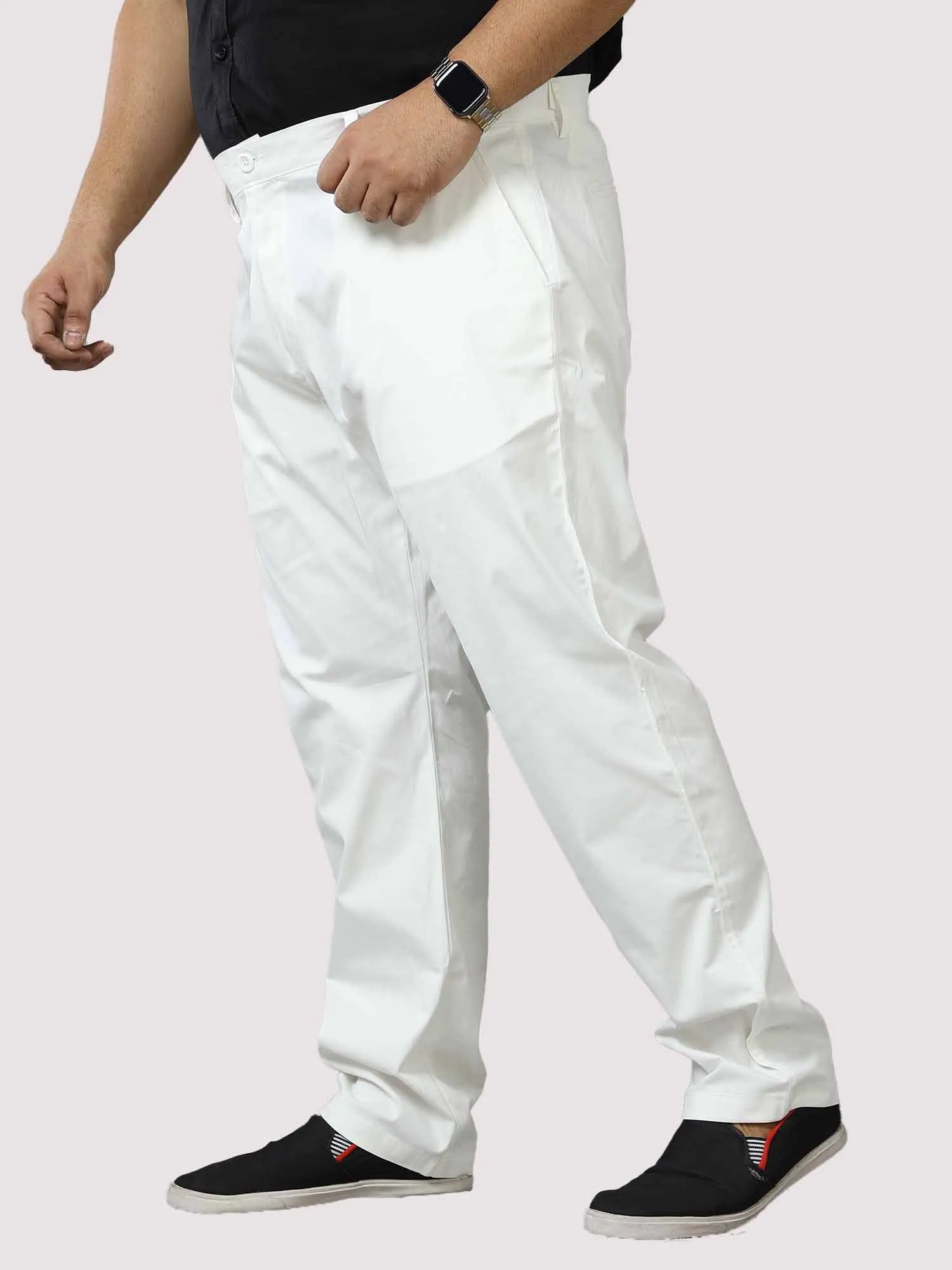 White Twill Lycra Trouser  Men's Plus Size