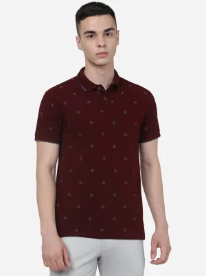 Wine Printed Slim Fit Polo T-Shirt | Greenfibre