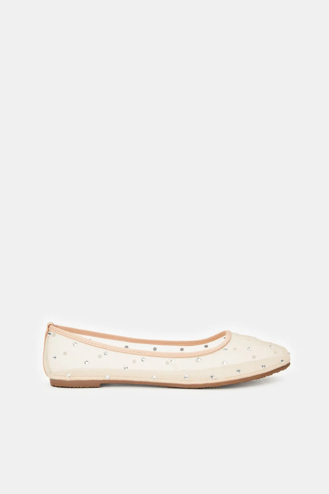 Women Beige Embellished Ballerina