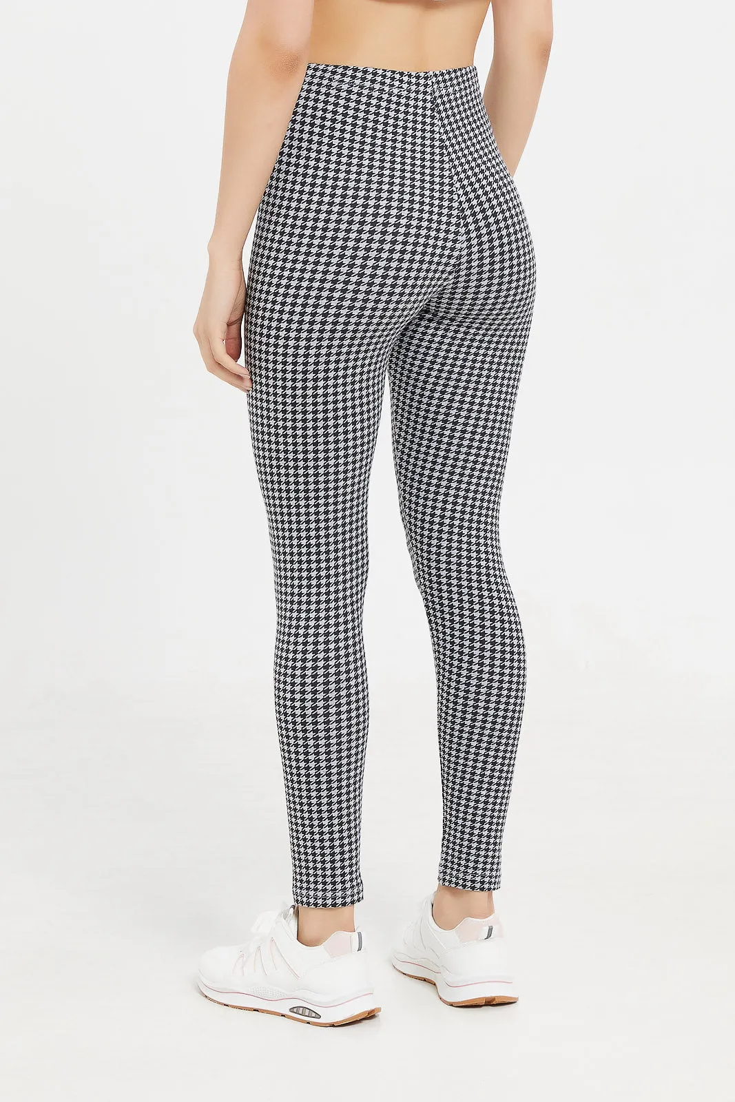 Women Black Check Printed Leggings