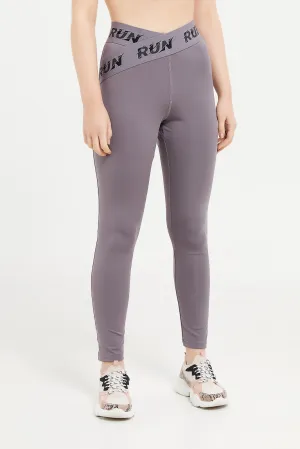 Women Charcoal Active Legging With Tape Waistband