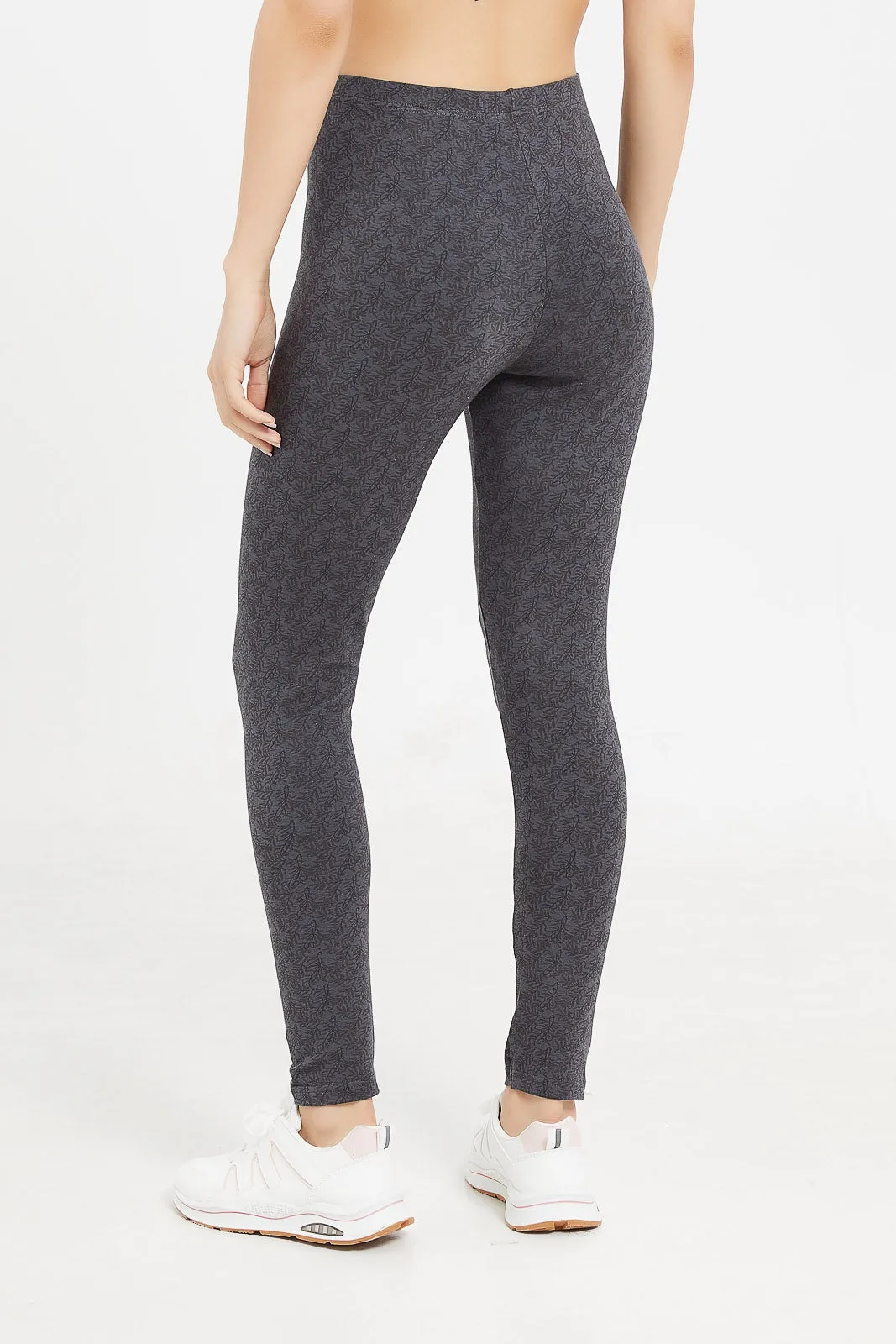 Women Charcoal Printed Skinny Leggings