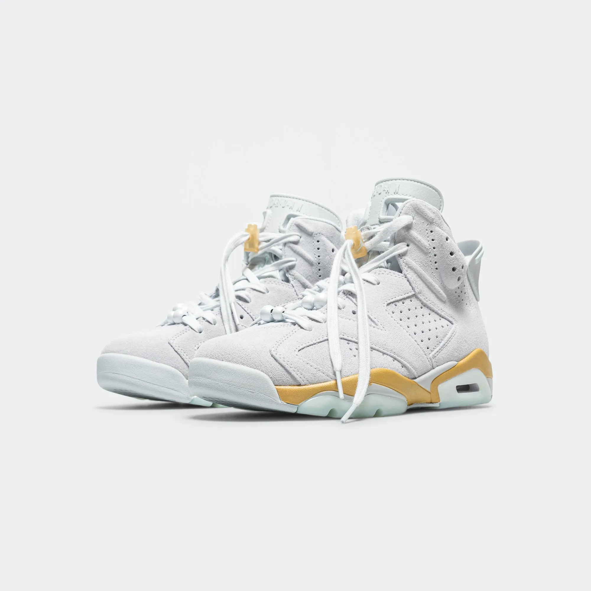 Womens Air Jordan 6 Retro - Pure Platinum/Glacier Blue-Metallic Gold