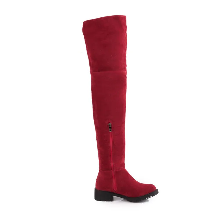 Women's Suede Low Heels Knee High Boots